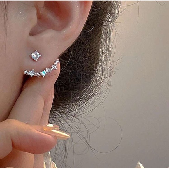 Silver Rhinestone Jacket Stud Earrings - Picture 1 of 3